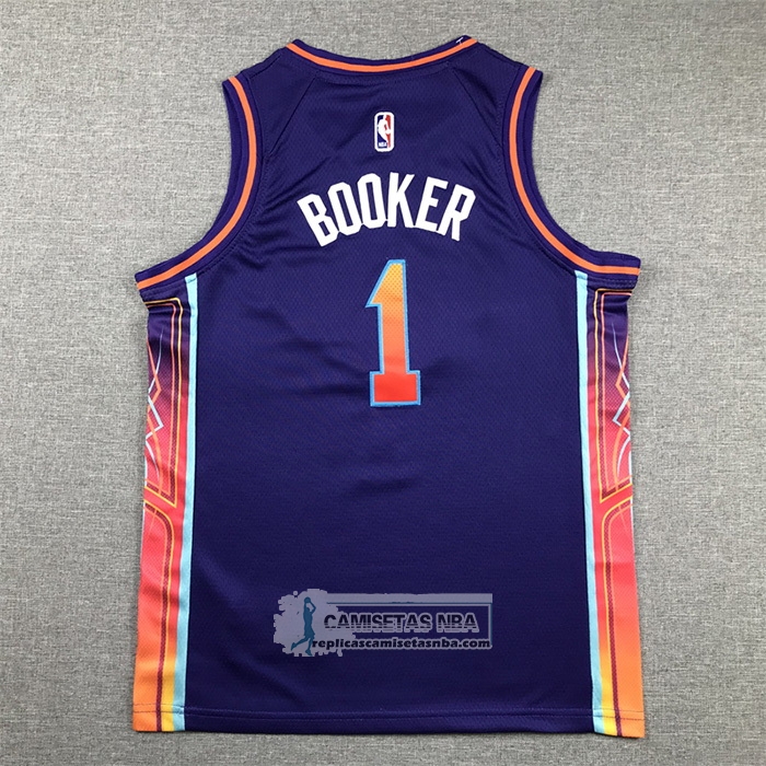 Camiseta Nino Phoenix Suns Devin Booker NO 1 Ciudad 2023-24 Violeta